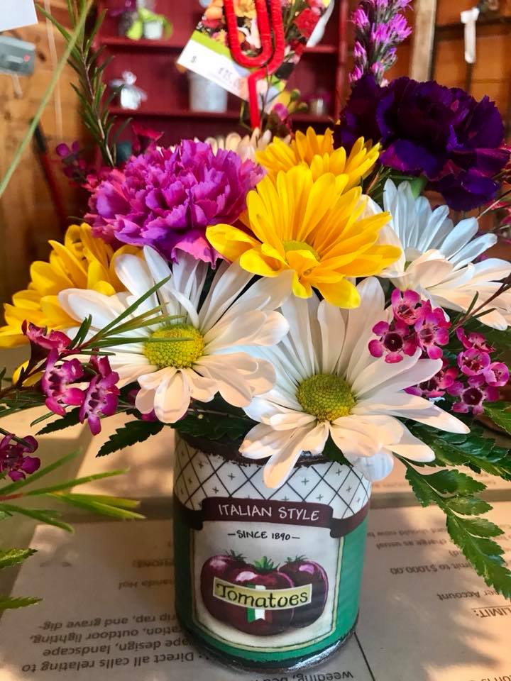 old soup can floral